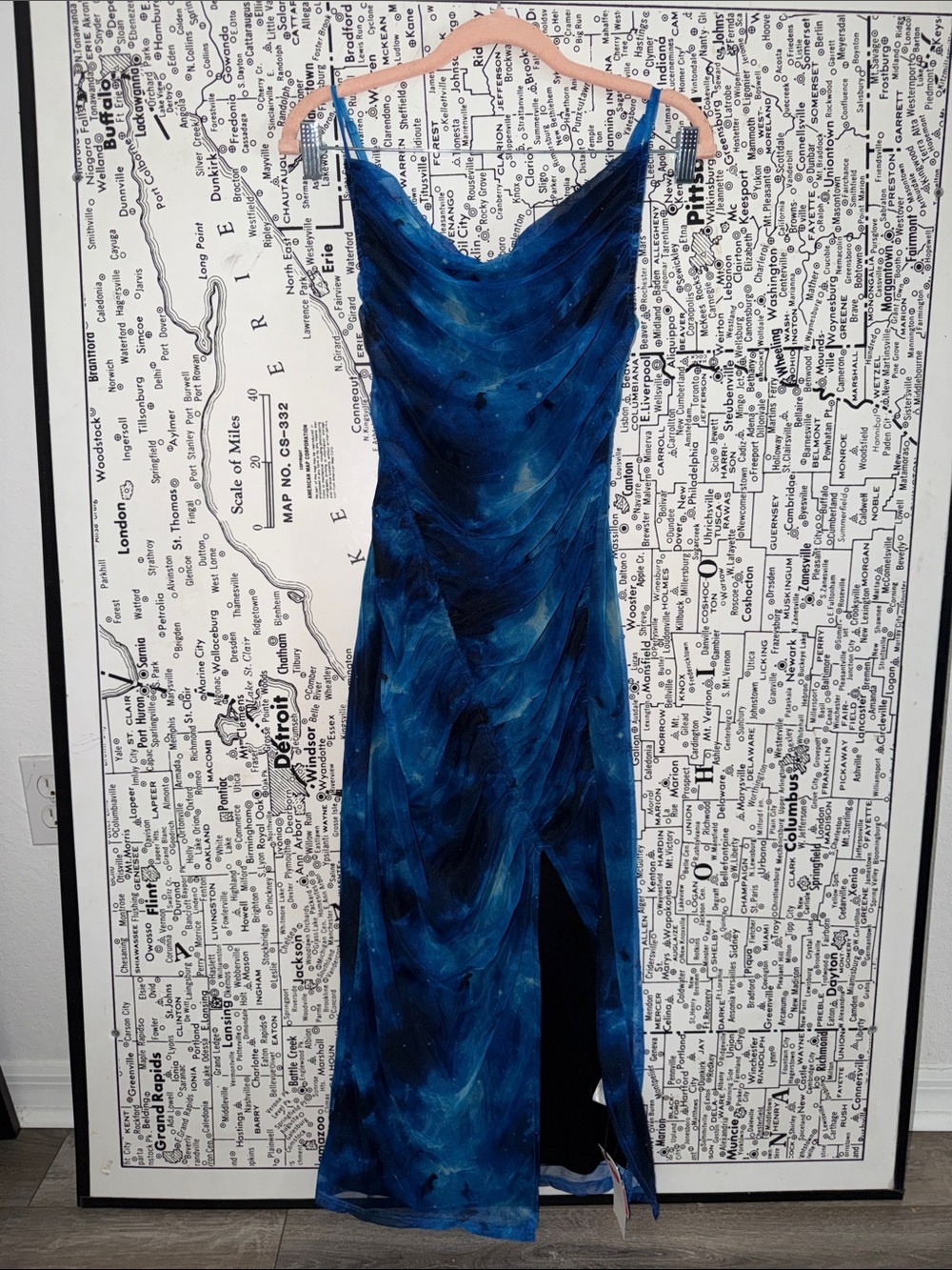 Blue Galaxy Marble Print Spaghetti Strap Maxi Dress
